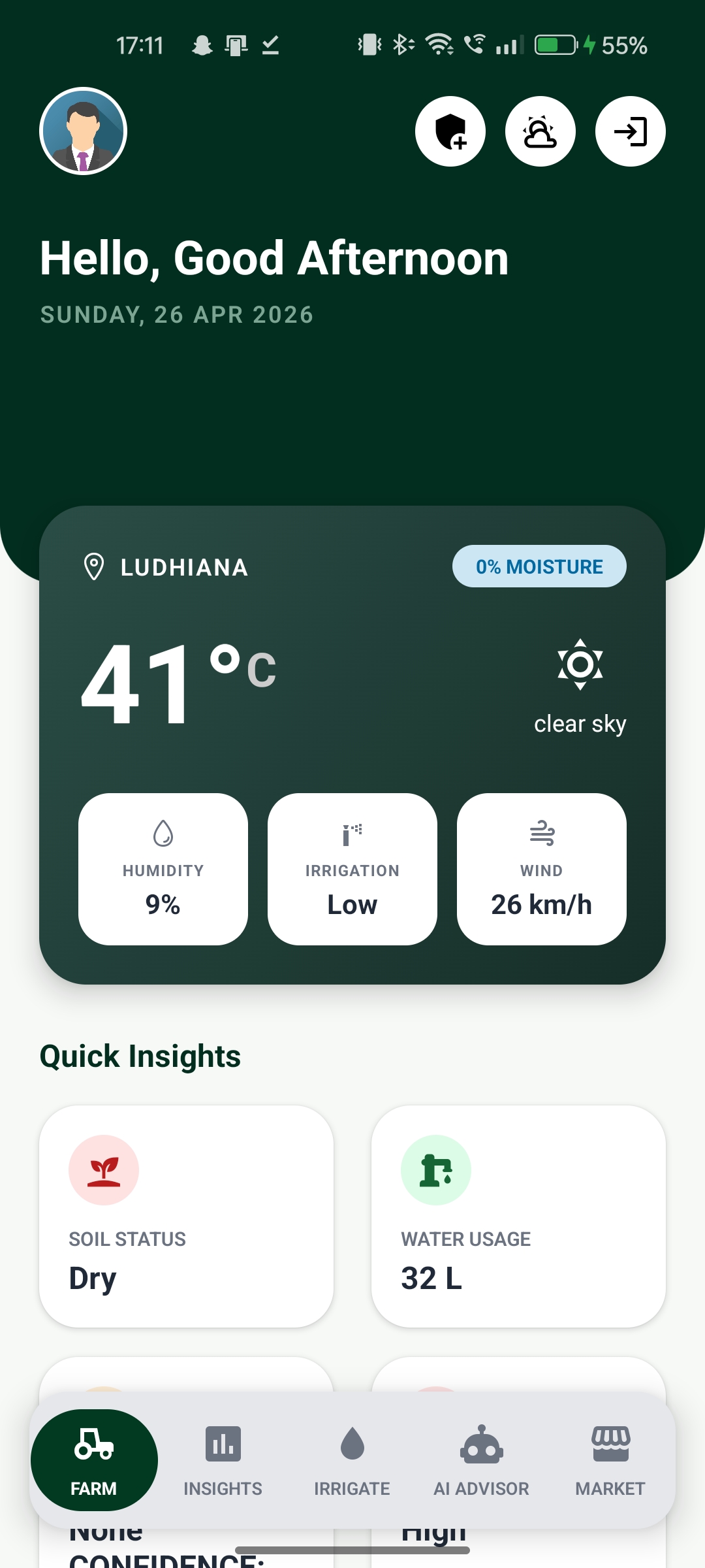 FarmSense App Dashboard